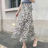 Herfst Zomer Elegante Print Rok Vrouwen Koreaanse Midi A-Lijn Lace Up Chiffon Femme Jupes Rokken Voering Mujer Faldas 210520