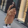 2021冬の厚さの高級豪華なジャケットの毛皮の毛皮のコート女性の長いパーカーフード付き模倣レックスウサギの毛皮の暖かいweartwear女性特大Y0829