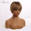 Peruki syntetyczne Easihair Ombre Mieszane Brązowe Krótkie Włosy Proste Włosy Z Bokiem Pixie Cut for African American Women