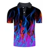 Mäns Polos 2021 Skjorta Män Business Casual Male Short Sleeve Blue Flame 3D Print Tops Homme Kläder