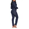 Plus Size Jean Jumpsuit Overalls voor Vrouwen Solid Full Mouw Single Breasted Sexy Lady Blue Denim Skinny Bodysuit TREND 210517