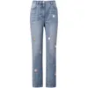 2021 Marke Spring Star Gestickte elastische Gerade Jeans Hohe Taille Capris