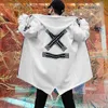 FOJAGANTO Automne Hommes Trench À Capuche Veste Hip Hop Grand X Imprimé Mi Longueur Coupe-Vent Harajuku Streetwear Trench-Coat Mâle 211011