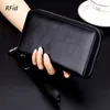Men's Leather Wallet Zipper Long Purse Big Capacity Clutch Phone Bag Wrist Strap Coin Purses Card Holder For Male255j