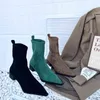 Women Sock Booties Winter Stretch Botas Shicay Mid Heels Slip on High Quality Toe Toe Short Shoes Woman Green 220815