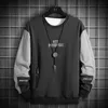 Singel Road Crewneck Sweatshirt Men Broderi Patchwork Oversized Japanese Streetwear Hip Hop Black Hoodie Män Sweatshirts 211014