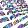 Wholesale 100pcs/Lot Colorful Women's Band Ring Multicolored Stripe Stainless Steel Rings Fashion Jewelry Party Favor Gifts Mix Sizes
