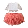 Flower Girl Sets Spring Summer White Lace Top+Fluffy Skirt 2PCS Clothing Set Baby Clothes 1-6Y E199044 210610