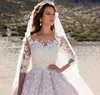 Abiti da sposa a-line 2022 Mezza manica Abito da sposa principessa Scoop romantico Fiori con perline 3D Abito da sposa vintage Robe De Mariage Nuovo