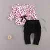 0-3y Leopard criança bebê nascido menino bebê conjunto de roupas brigas bow tops calças outono trajes roupas 210515