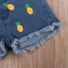 Set di abbigliamento per ragazze estive Abiti per ananas Moda per bambini Top senza maniche per bambini + pantaloncini Demin da 18 mesi a 8 anni 210326
