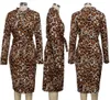 Herbst Winter Frauen Kleider Designer Sexy Schlank Leopard Korn Casual Reißverschluss Einfarbig Rock Plus Größe Mehrere Langarm Kleid figurbetonte Kleidung