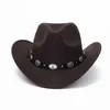 Vintage Western Cowboy Hat for Men Wide Brim Jazz Cap med läderbälte sombrero Four Seasons 210709229m