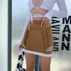 OMSJ Fall Winter Mini Bandage Skirt Lady Fashion Casual Khaki High Waist Sexy Patckwork Hollow Out Streetwear Slim Pencil Skirts 210517