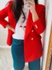 Elegante elegante vermelho Duplo Tweed Jaqueta Mulheres Moda Bolsos De Moda Collar Cobra Casacos Feminino Chique Outerwear 210922
