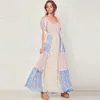 Vintage Lato Ruffles Long Dress Kobiety Elegancka Flore Drukuj Boho Caasual Loose Beach Vestidos 210521