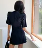 Summer Fashion Women Blazers Mini Dress Elegant Notched Collar Short Sleeve Ladies Sexy Hollow waist Slim Vestidos Femme 210519