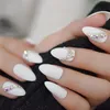 False Nails Flower Glitter Boundary Alse Nail Elegant Medium Almond Press On Classic Acrylic 24pcs Prud22