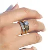 Huitan 2 unids conjunto de novias anillo de lujo color oro forma geométrica joyería de boda mujeres micro pave cz dama propuesta compromiso anillos x0715