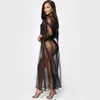 Femmes Maille Transparente Bikini Cover-up Été Cardigan Maillots De Bain Plage Robe Longue Femme Rayé Sexy Noir Cover Ups Sarongs