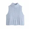 Azul colhido colhido camisola colete mulheres outono inverno o pescoço sem mangas vintage mulher moda casual sweatervest 210519