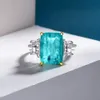 Bague de promesse en Tourmaline bleue Paraiba, bijoux en argent Sterling CZ taille émeraude pour femmes297t7570897