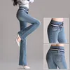 Primavera outono cintura alta micro la jeans mulheres esticar o abdômen calças sino tamanho grande slim calças largas