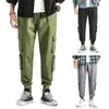 Pantalones de carga de cintura alta verde hombres casual punk suelto streetwear lápiz harajuku fresco moda hip hop pantalones masculinos