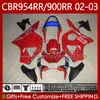 Carrozzeria per HONDA CBR900RR CBR954RR CBR900 CBR954 RR Corpo 61No.154 CBR 900 954 Rosso blu CC RR 954CC 2002 2003 CBR 954RR 900RR 02 03 CBR954-RR 2002-2003 Kit carenatura