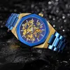 New Men's Watch New Luxo Negócios Assistir Homens Água Azul Azul Discagem Gold Watches Moda Masculino Relógio Relógio Relógio Relogio Masculino Q0902