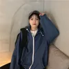 체육관 의류 한국어 블루 스포츠 코트 멋진 소녀 2021 여름 봄 커플 착용 간단한 후드 지퍼 학생 피트 니스 실행 점퍼 자켓