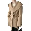 Aachoae Women Party Solid Color Wool Coats With Belt Long Sleeve Hooded Pockets Coats Female Chic Elegant Outerwear