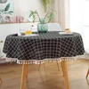 Tabela stołowa Geometryczna pyłoszczelna do kuchni Wielokrotnego użytku Zmywalny z Tassel Okrągły obrus Wedding Party Simple Cotton Lniana Wystrój Home