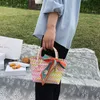 الفتيات نسج حقائب اليد الأزياء الزهور والأوشحة سلة ويب المشاهير امرأة أنثى أكياس الصيف أطفال الشاطئ محفظة F399