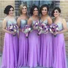 Beading Sequins Bridesmaid Klänningar med Spaghetti Straps 2021 Chiffon Long Wedding Party Dress Backless Prom-kappor