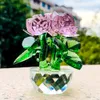 Pink Rose Flower Crystal Figurines Everlasting Valentine's Gifts Bouquet s Sculpture Ornament Wedding Car Decor 210804