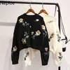 Maglione vintage pullover donna autunno inverno coreano allentato sottile studen maglia pull femme corto floreale top da donna 46388 210422