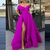 2024 Selling Off Shoulder Prom Dress V-Neck High Split Short Sleeve A-Line Party Dresses Backless Evening Gowns