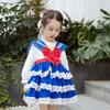Tjej Lolita Princess Dresses Kids Spanska Födelsedagdöd Party Frocks Toddler Girls Navy Wind Dress Lace Bule Vestidos 210615
