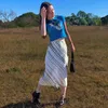 女性の夏のスカートハイウエストダイ染料プリントニーレングスの女性スカートストレート腰シフォン210524