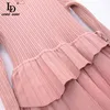 Summer Fashion Runway Pink Dress Women Dolcevita in maglia a più strati Patchwork asimmetrico Midi 210522