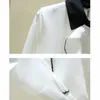 Tops de empalme de solapa para mujer Otoño Costura en blanco y negro Blusas de manga larga Cardigan Camisetas de gasa para Blusas 11510 210508