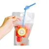 2021 high quality 500ml Clear Drink Pouches Bags frosted Zipper Stand-up Plastic Drinking Bag with straw with holder Reclosable Heat-Proof