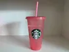 Starbucks 24oz/710ml Plastik Kupalar Tumbler Yeniden Kullanılabilir Açık İçme Düz Alt Sütun Şekli Kapak Saman Kupaları Fabrika Doğrudan Satış Abbk için Yeni Sıcak Ürün