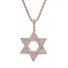 Hip Hop Cz Stone Paved Bling Iced Out Je Star av David Hexagram Hängsmycken Halsband Män Rapper Smycken Guld Silver Färg