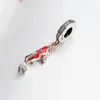 100% 925 plata esterlina de esmalte rojo de esmalte del encanto de pescado se adapta a las pulseras de la joyería del amor de Pandora Europea Collares colgantes para las mujeres que hacen bricolaje