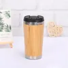 Rostfritt stål Vattenflaskor Tumbler Träisolerad Kaffe Te Mugg Rese Camping Cup Thermos med lock