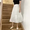 LY VAREY LIN Spring Summer Casual Women High Waist Solid Color White Skirts Fashion Female Folds A-line Mid Length 210526