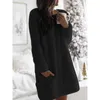 2021 Autumn Winter New Fashion O Neck Women's Casual Straight Dress Long Sleeve Pocket Ladies Sexy Flannel Mini Dresses Basic Y1006