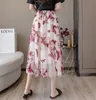 Verão Streetwear Elastic Cintura 3D Borboleta Bordado Flores Gaze Saia Sexy Elegante Lady Midi Saias 210519